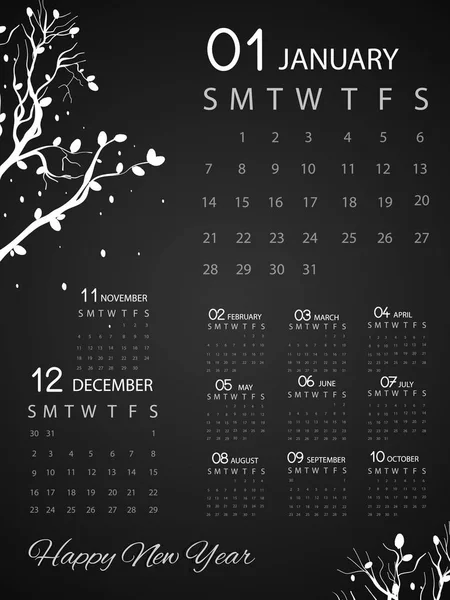 Calendário Ano Novo Design Inverno Festivo — Vetor de Stock