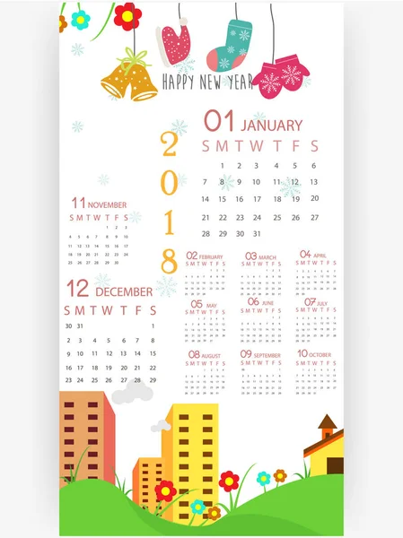 Calendário Ano Novo Design Inverno Festivo — Vetor de Stock