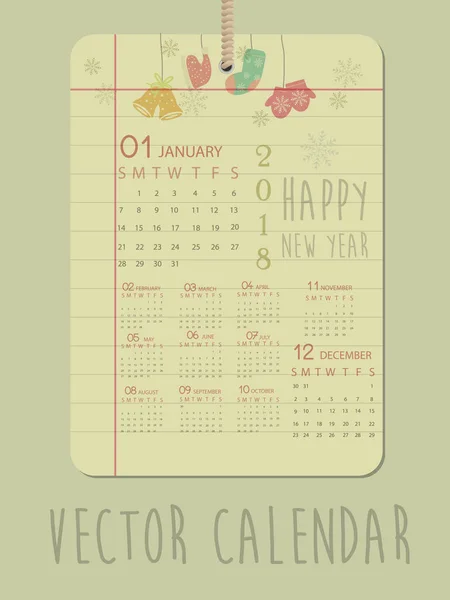 Calendário Ano Novo Design Inverno Festivo — Vetor de Stock