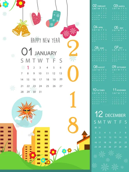 Calendário Ano Novo Design Inverno Festivo — Vetor de Stock