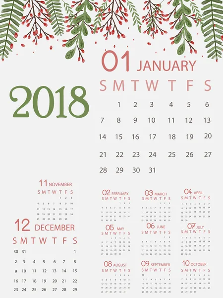 New Year Calendar Festive Winter Design — Stock Vector