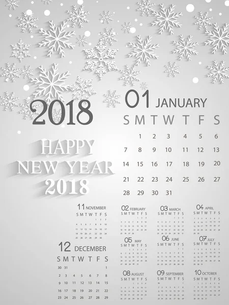 Calendário Ano Novo Design Inverno Festivo — Vetor de Stock