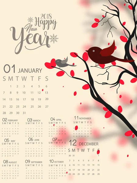 Calendário Ano Novo Design Inverno Festivo — Vetor de Stock