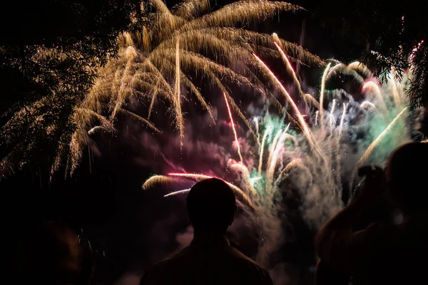 People Watching Fireworks Night — Stock Photo, Image
