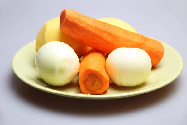 Cebolas Cenouras Batatas São Bons Ingredientes Para Sopa — Fotografia de Stock