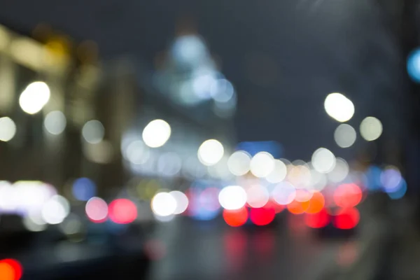 Luces Nocturnas Ciudad Con Efecto Borroso Bokeh Centro Negocios Capital — Foto de Stock