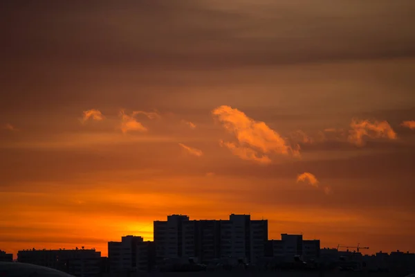 Světlý Úsvit Nad Městem Pohledem Ptačí Perspektivy Barevná Obloha Nad — Stock fotografie