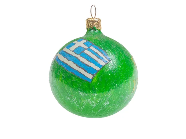 Julgran Leksaker Isolerade Vit Bakgrund Grön Boll Med Den Grekiska — Stockfoto