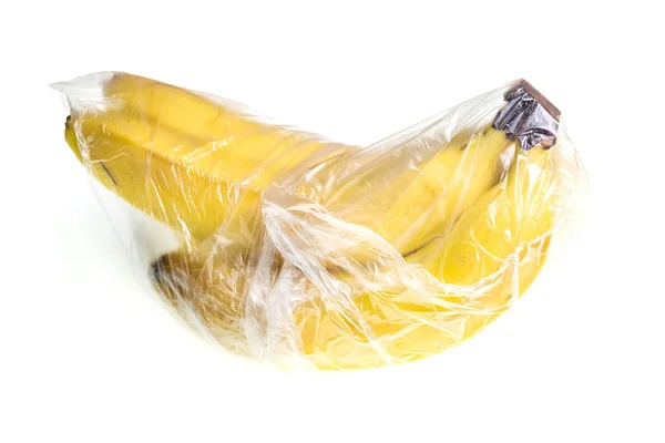 Bananenstrauß Plastiktüte Auf Weißem Hintergrund — Stockfoto