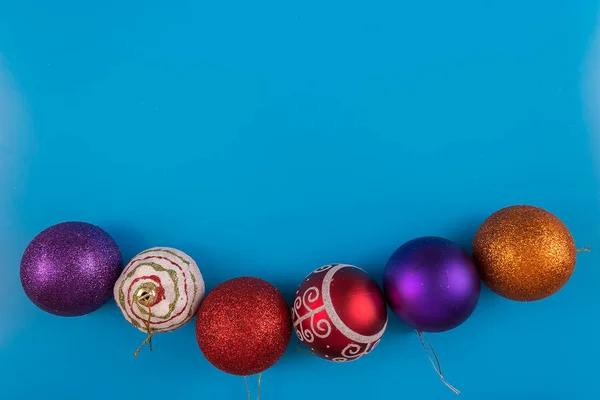 Christmas Background Christmas Tree Colored Toys Balls Sprinkled Sequins Flat — Stock Photo, Image