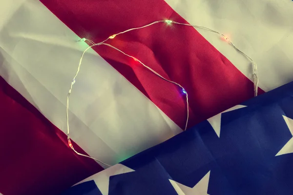 Christmas Garland American Flag Celebrating New Year Christmas United States — Stock Photo, Image