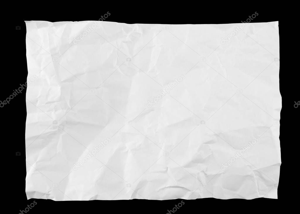 Crumpled sheet of paper on a isolated in black background