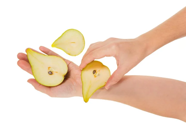 Menina Mãos Dadas Mesa Com Frutas Conceito Procedimentos Cosméticos Rejuvenescimento — Fotografia de Stock