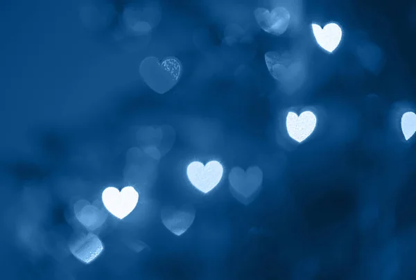 Abstrakter Verschwommener Hintergrund Mit Herzförmigem Bokeh Stil Klassisch Blau Farbe — Stockfoto