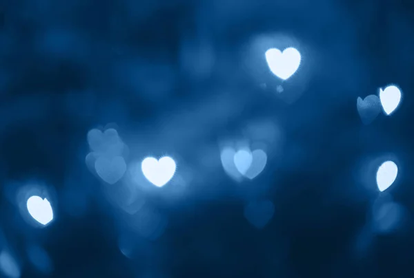 Abstract Blurred Background Heart Shaped Bokeh Style Classic Blue Color — Stock Photo, Image