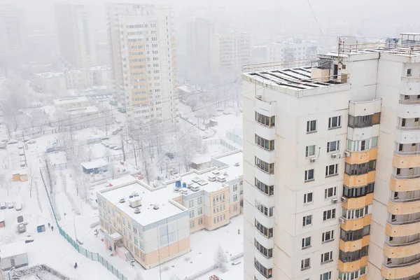 Top View Residential Buildings City Snowfall White Roofs Houses — Stock Photo, Image