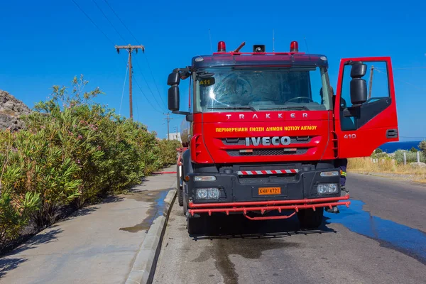 Rhodes Grèce Juillet 2019 Les Pompiers Sont Venus Feu Herbe — Photo