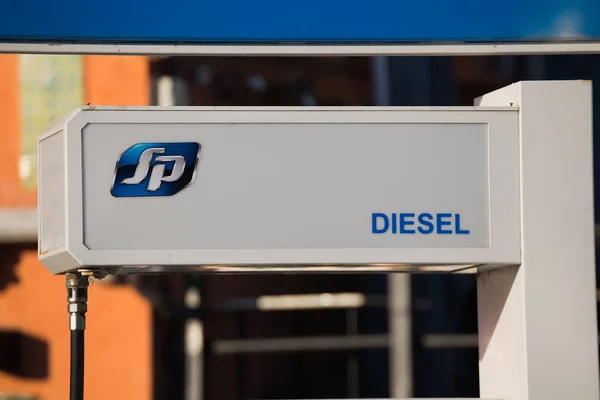 Giardini Naxos Szicília Olaszország 2019 Szeptember Diesel Felirat Benzinkútnál — Stock Fotó