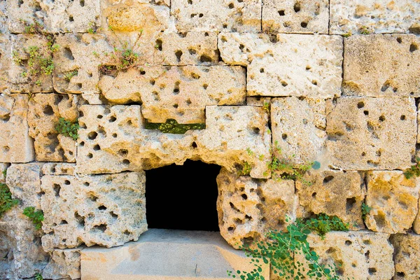 Vieux Mur Briques Grès Par Une Journée Ensoleillée Fragment Vieille — Photo