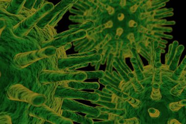 Coronavirus, pandemik tıbbi geçmiş, covid 19 hastalık, soyut 3D illüstrasyon, 3D yeşil enfeksiyon