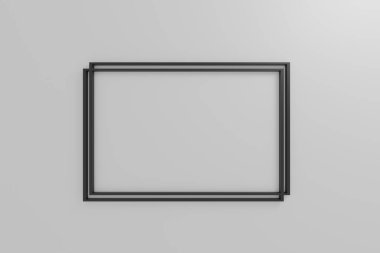 Aydınlık bir arkaplanda gölgesi olan, üç boyutlu soyut çizim, üç boyutlu çizim için alanı olan basit bir çift siyah çerçeve.