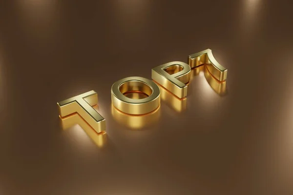 top 3, gold lettering of three-dimensional letters on a yellow background with highlights, illustration for rating and review, 3D rendering