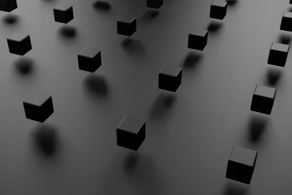 Cubos Tridimensionais Pretos Uma Superfície Cinza Ilustração Abstrata Negócios Preto — Fotografia de Stock