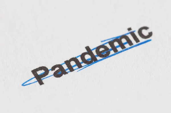 Синяя Вычеркнута Пандемия Надписей Бумаге Макрорежиме — стоковое фото