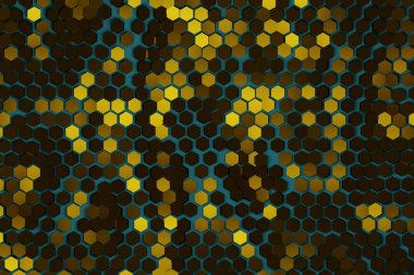 Bal peteği, soyut renk sarı ve mavi arkaplan, 3D görüntüleme