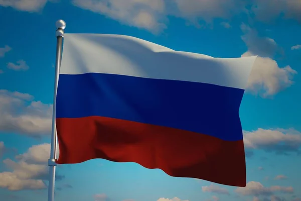 俄罗斯国旗在蓝天与云彩的映衬下 说明对修改宪法的投票 3D渲染 — 图库照片