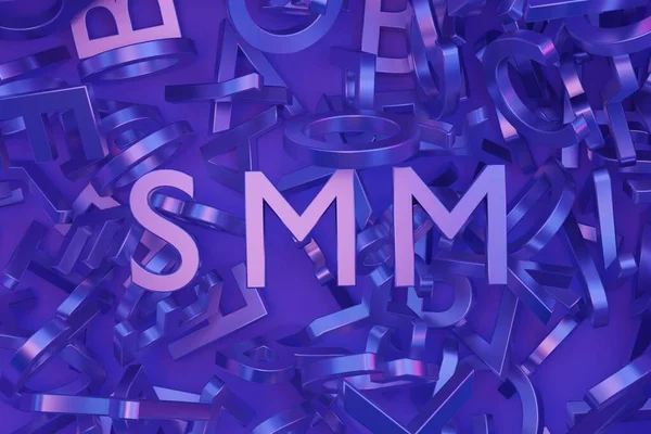 Letras Smm Sobre Fondo Abstracto Color Azul Púrpura Letras Dispersas — Foto de Stock