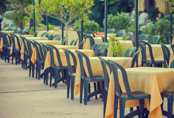 Empty Street Cafe Restaurant Italy Sicily City Giardini Naxos — Stock Photo, Image