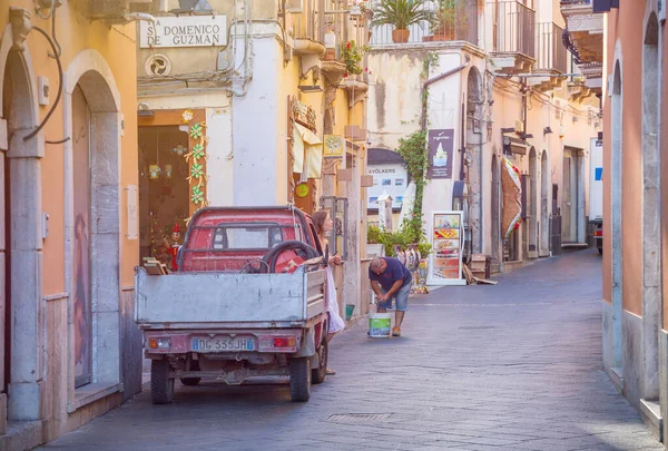 Castelmola Sicily Italy Σεπτεμβριου 2019 Γραφικός Τουριστικός Δρόμος Νωρίς Πρωί — Φωτογραφία Αρχείου
