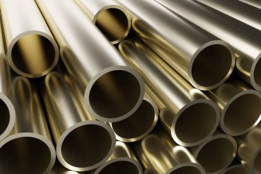 Metal borular yığını, yuvarlanmış metal elementlerin soyut teknolojik arka planı