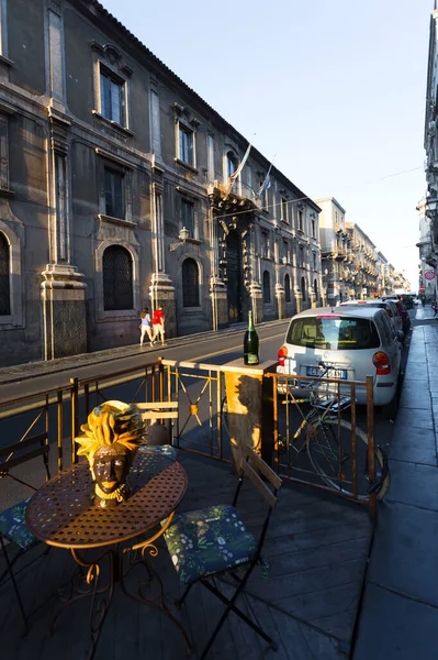 Catânia Sicilia Itália Outubro 2019 Rua Centro Cidade Catania Pôr — Fotografia de Stock