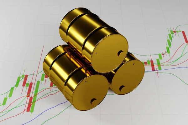 Gold Barrel Oil Background Forex Chart Japanese Brent Candles White — Stock Photo, Image