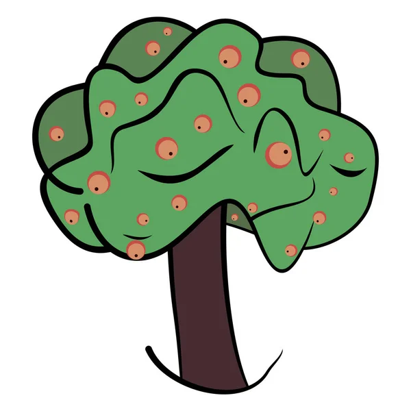 Drzewo Owocowe Stylu Kreskówki Zieloną Koroną Czerwone Jabłka — Wektor stockowy