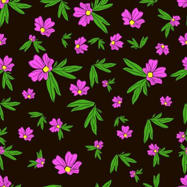 Siyah arka planda parlak renkli elementlerin çiçek süsü