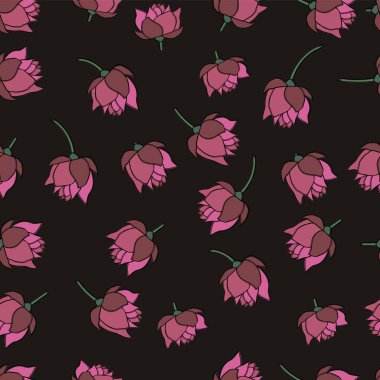 Siyah arka planda, pürüzsüz tuval için tekrar eden çiçek süsü