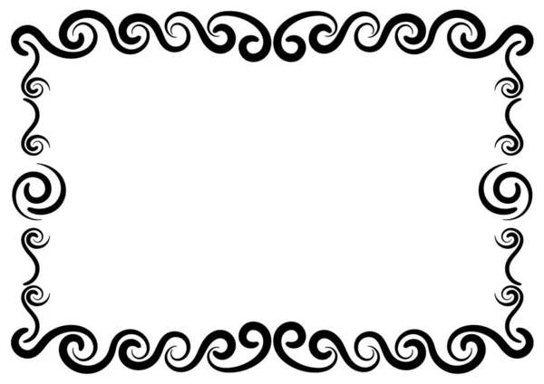 Marco Negro Con Patrones Rizos Forma Ovalada Redonda Para Diseño — Vector de stock