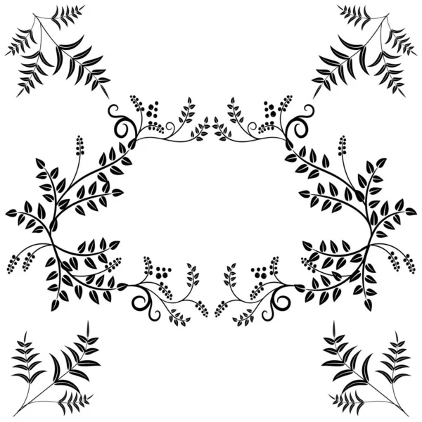 Marco Ramas Con Hojas Rizos Ornamento Floral Para Diseño Creatividad — Vector de stock