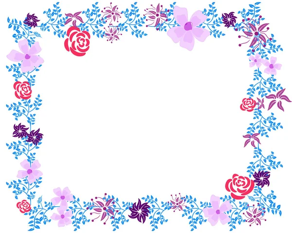 Frame Met Bloemen Met Blauwe Abstracte Gebladerte Rozen Asters — Stockvector