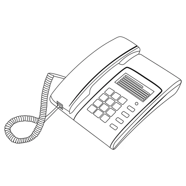 Téléphone Bouton Poussoir Avec Cordon Ligne Dessin Vecteur — Image vectorielle