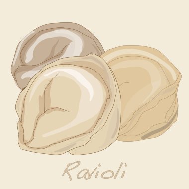 Mantı makarna üzerine beyaz illüstrasyon izole. 