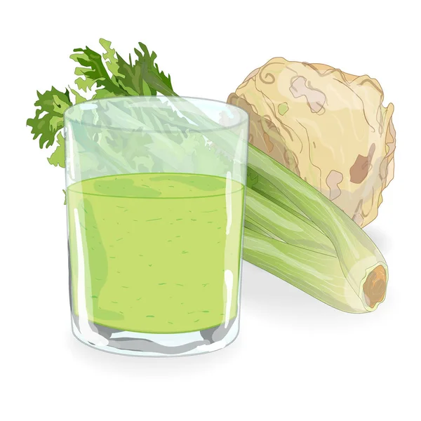 Fresh green and root celery and juice — Stock Photo, Image