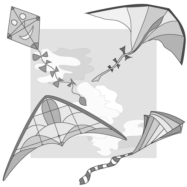 Kite. Vector illustration of kite and clouds in the sky. — Stock Photo, Image