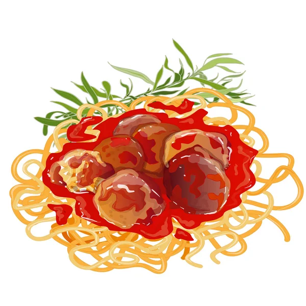 Frikadelle in Tomatensauce Illustration isoliert auf weiß. — Stockfoto