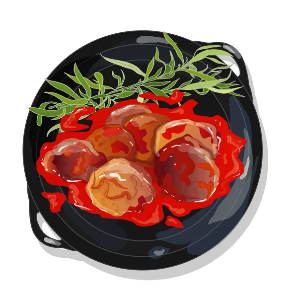 Almôndega em molho de tomate Ilustração isolada em branco . — Fotografia de Stock
