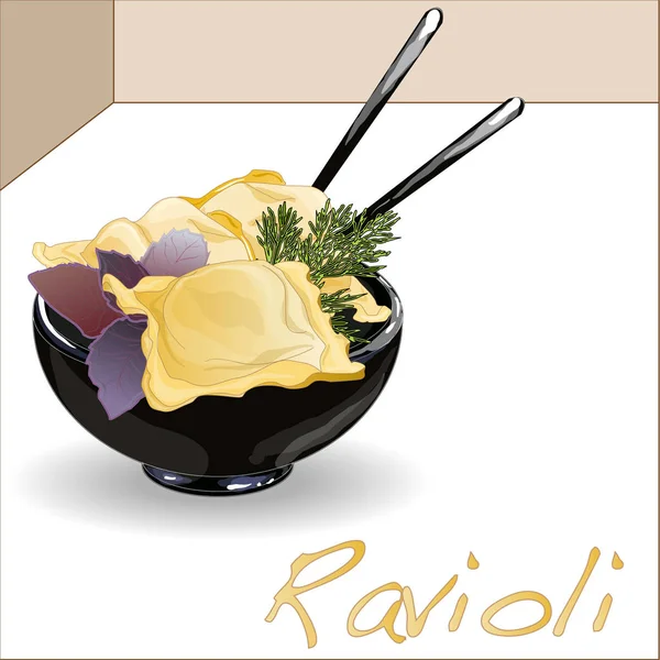 Ravioli pasta set Illustration isolated on white.