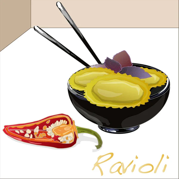 Ravioli Pasta Set Illustration isoliert auf weiß. — Stockfoto